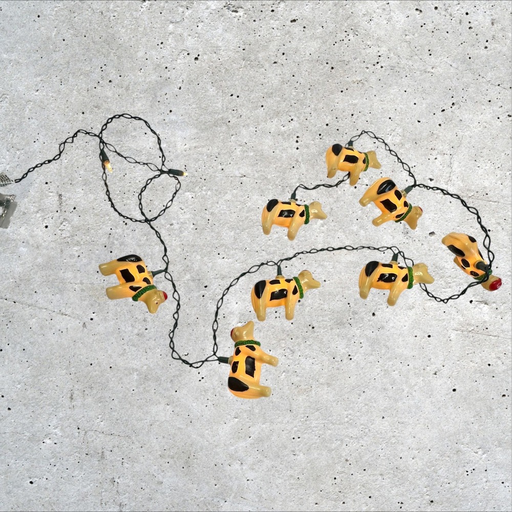 Vintage Christmas Cow String Lights 10ct Yellow Black Farmhouse Holiday Novelty